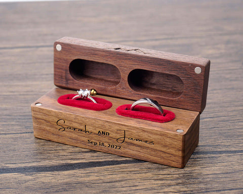 Personalized Wide Wood Wedding double ring box