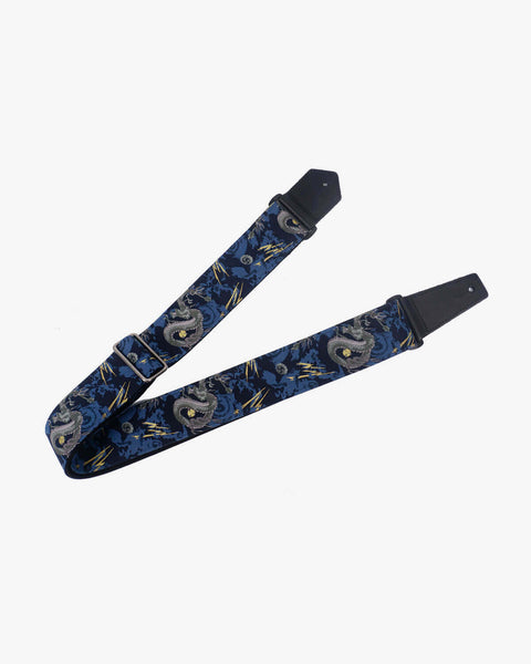 lightning bolt dragon guitar strap with leather ends-1