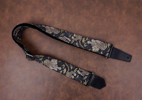 tiger and bamboo guitar strap with leather ends-2