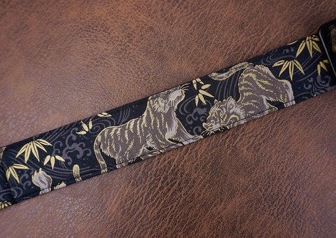 tiger and bamboo ukulele shoulder strap with leather ends-6