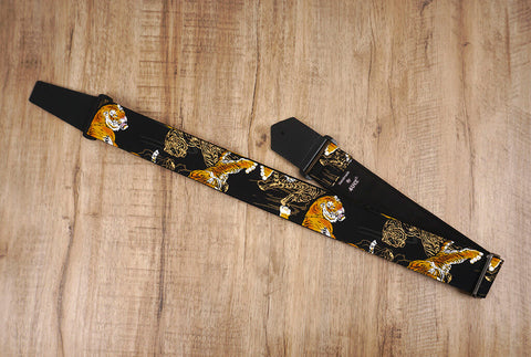 tiger guitar strap with leather ends-2