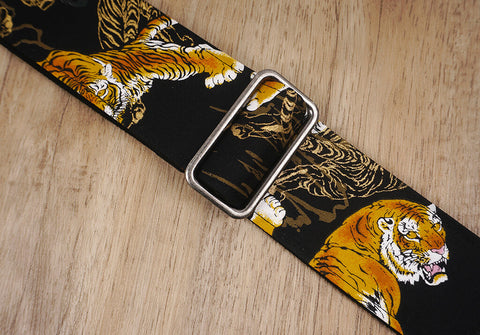 tiger guitar strap with leather ends-6