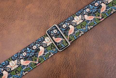 vintage bird banjo strap with leather ends and hook, can also be used as purse guitar strap-7