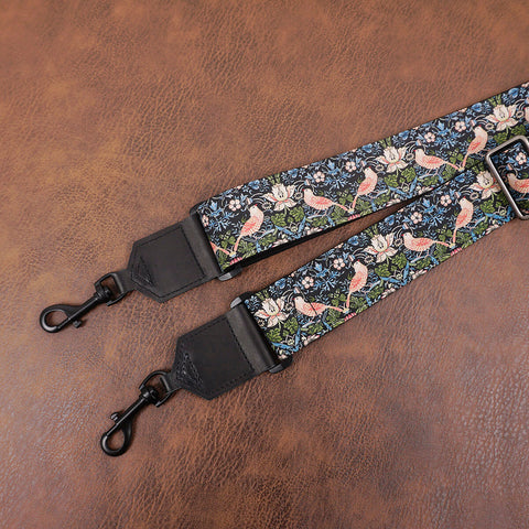 vintage bird banjo strap with leather ends and hook, can also be used as purse guitar strap-2