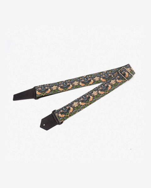 bird and flowers printed vintage guitar strap-front-1