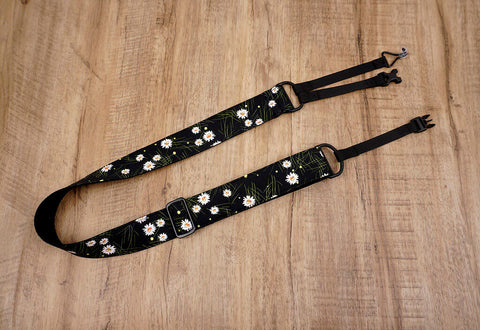 white daisy clip-on ukulele hook strap-6