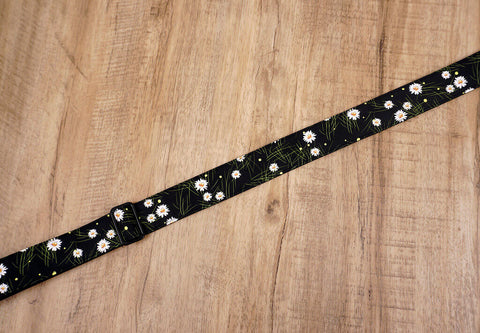 white daisy clip-on ukulele hook strap-7