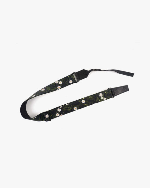 white daisy floral printed ukulele shoulder strap-front-1