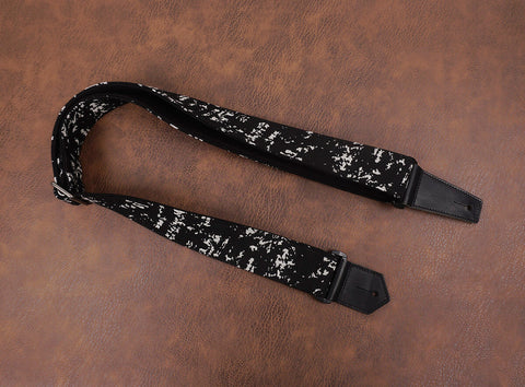 white spot jacquard guitar strap with leather ends-3