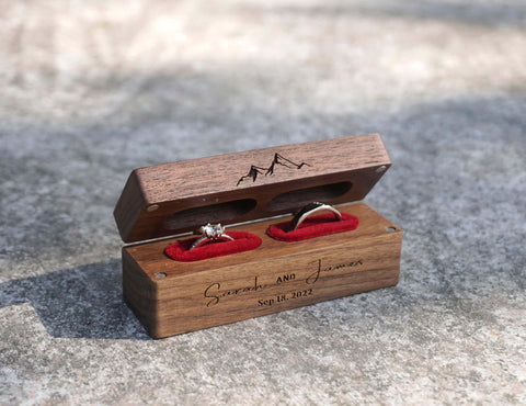 Personalized Wide Wood Wedding double ring box