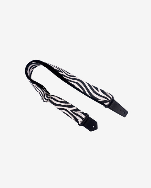 zebra guitar strap with leather ends-1