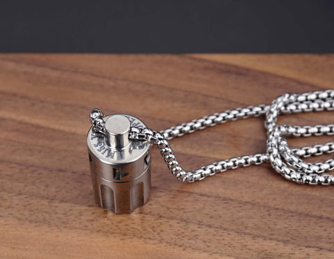Personalized Revolver Titanium Cremation Urn Necklace-3