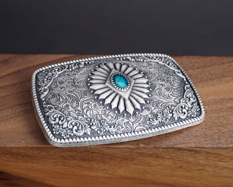 Western Vintage Design Turquoise Belt Buckle-2