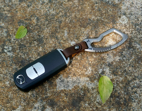 Personalized Titanium Carabiner Car Keychain with Genuine Leather, EDC gift for him-1