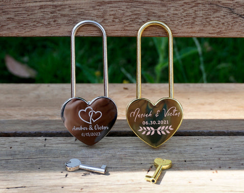 Personalized Engraved Heart Love Padlock with Key, Travel bridge long pole love locks-1