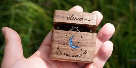 custom wooden slim Moon Engagement/Proposal Ring Box