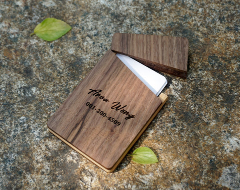 Personalized wooden business card case holder with engraved name-1