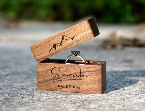 Personalized Wood Slim Engagement Proposal Ring Box