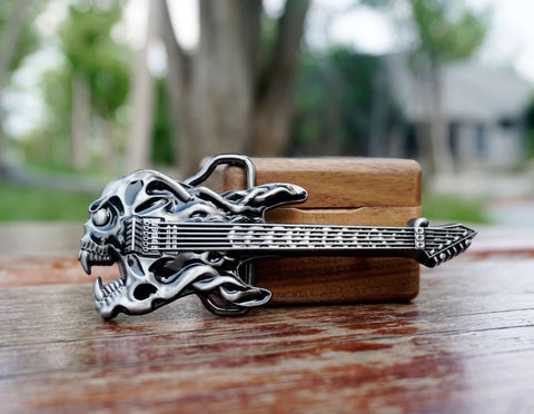 Personalized Skull Guitar BELT BUCKLE for man with message engraved, Custom Belt Buckle for him, Groomsman, Cowboy-1