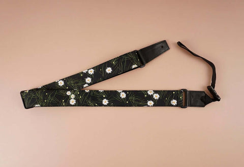 white daisy floral printed ukulele shoulder strap-front-3