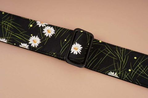 white daisy floral printed ukulele shoulder strap-detail-1