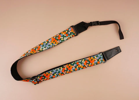 ukulele shoulder strap with red daisy floral printed-front-2