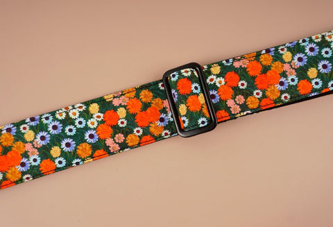 ukulele shoulder strap with red daisy floral printed-detail-3