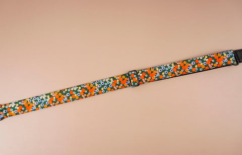 ukulele shoulder strap with red daisy floral printed-detail-1