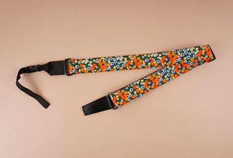 ukulele shoulder strap with red daisy floral printed-front-3