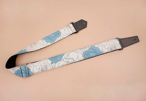 rose flowers printed guitar strap-front-2