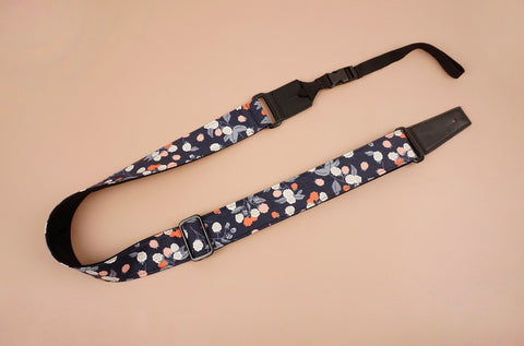 ukulele shoulder strap with raspberry flower printed-front-2