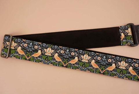 bird and flowers printed vintage guitar strap-detail-4