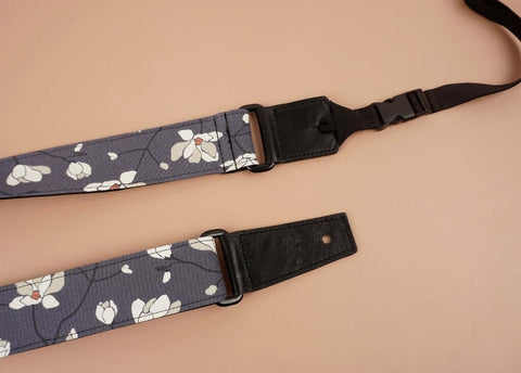 ukulele shoulder strap with magnolia flower printed-detail-1