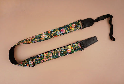 ukulele shoulder strap with flowers garden printed-front-1