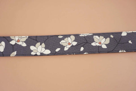 ukulele shoulder strap with magnolia flower printed-detail-2