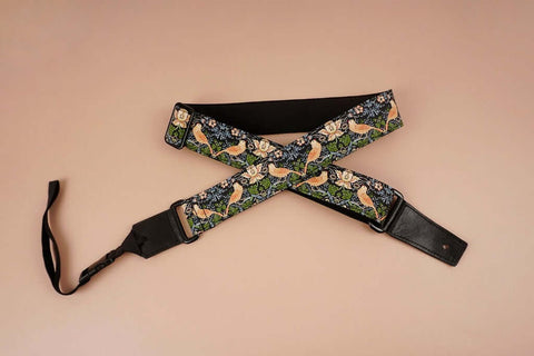 bird and flowers printed vintage ukulele shoulder strap-front-3