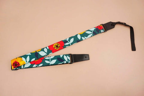 ukulele shoulder strap with flowers and leaf printed-front-3