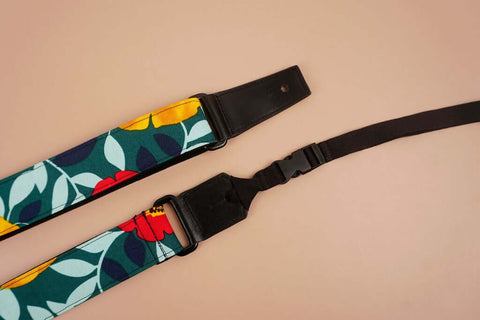 ukulele shoulder strap with flowers and leaf printed-detail-2