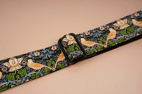 bird and flowers printed vintage ukulele shoulder strap-detail-2