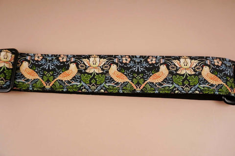 bird and flowers printed vintage ukulele shoulder strap-detail-3