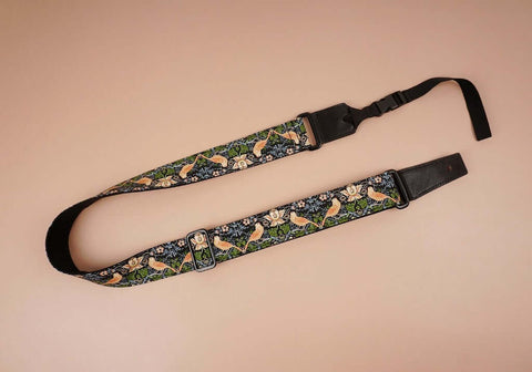 bird and flowers printed vintage ukulele shoulder strap-front-2