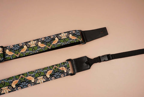 bird and flowers printed vintage ukulele shoulder strap-detail-4