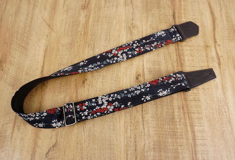 Weeping Cherry blossom guitar strap with leather ends-2