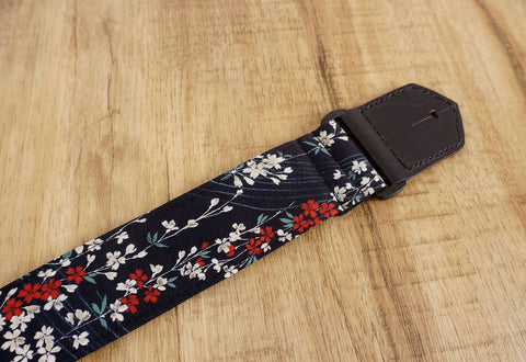 Weeping Cherry blossom guitar strap with leather ends-3