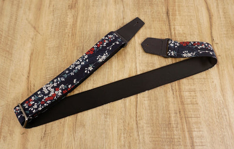 Weeping Cherry blossom guitar strap with leather ends-7
