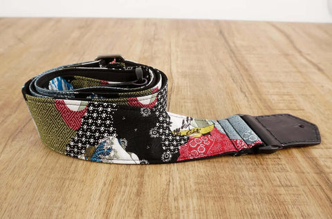 Japanese culture guitar strap with leather ends-3