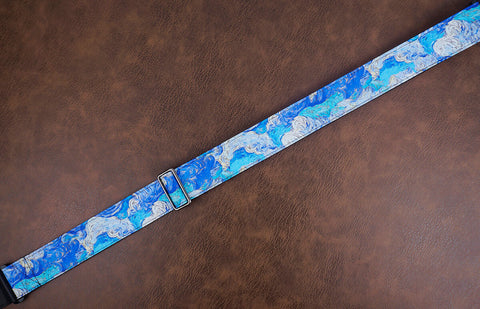 Van Gogh Starry Night guitar strap with leather ends-7