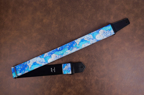 Van Gogh Starry Night guitar strap with leather ends-8