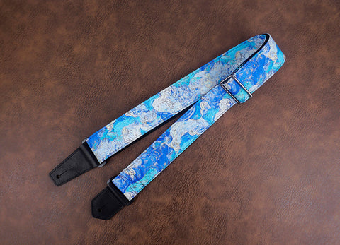 Van Gogh Starry Night guitar strap with leather ends-6
