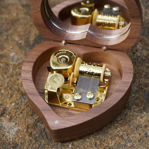 Custom engraved wooden heart music box with cylinder-4